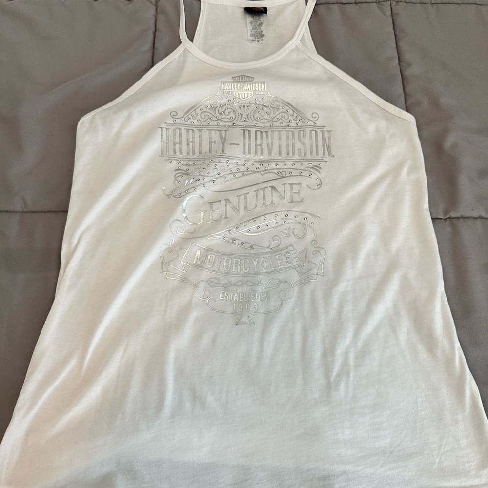 Harley-Davidson Silver and White Graphic Tee
